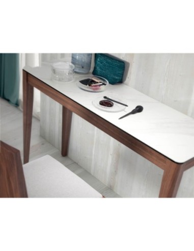 Consola rectangular mármol porcelánico y nogal