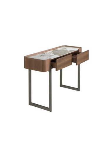 Consola rectangular mármol porcelánico, nogal y...
