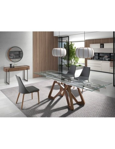 Consola rectangular mármol porcelánico, nogal y...