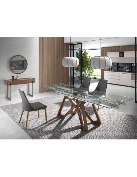 Consola rectangular mármol porcelánico, nogal y acero visón metal