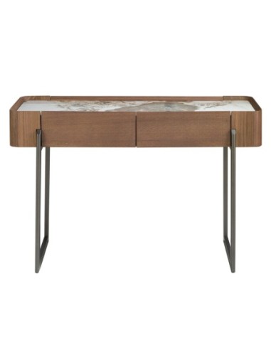 Consola rectangular mármol porcelánico, nogal y...