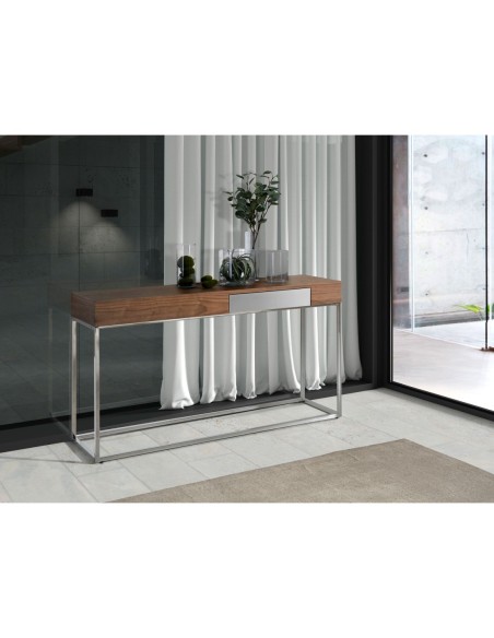 Consola rectangular nogal y acero cromado
