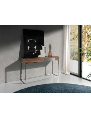 Consola rectangular nogal y acero cromado