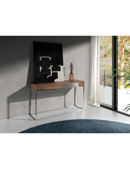Consola rectangular nogal y acero cromado