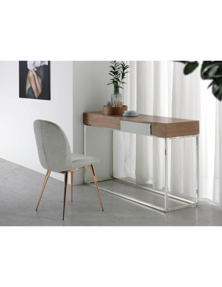 Consola rectangular nogal y acero cromado