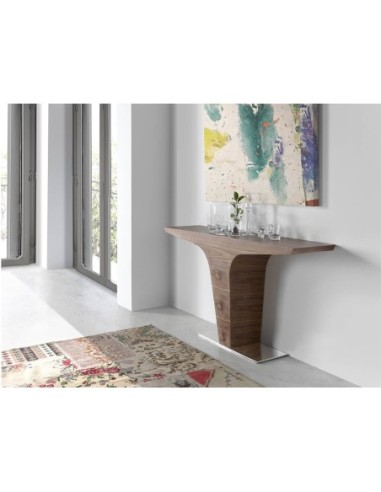 Consola rectangular nogal y base acero cromado