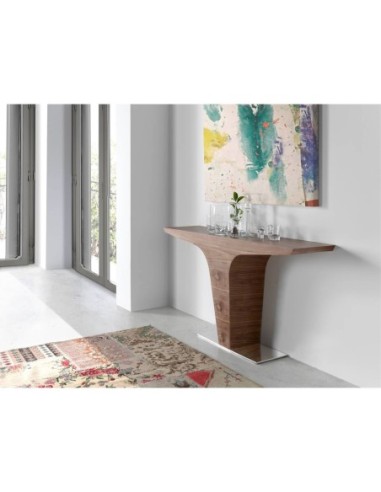 Consola rectangular nogal y base acero cromado