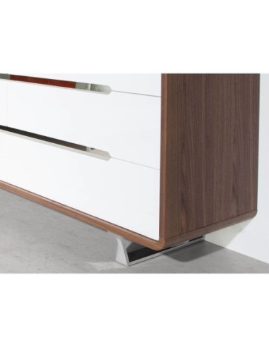 Cómoda madera blanco, nogal y acero cromado