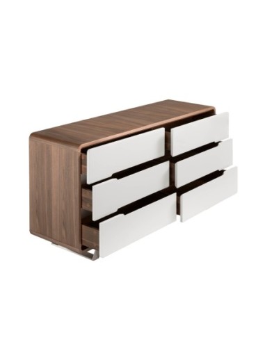 Cómoda madera blanco, nogal y acero cromado