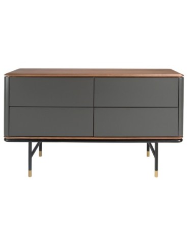 Cómoda madera gris oscuro, acero negro y tapa...