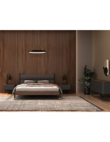 Cómoda madera gris oscuro, acero negro y tapa...