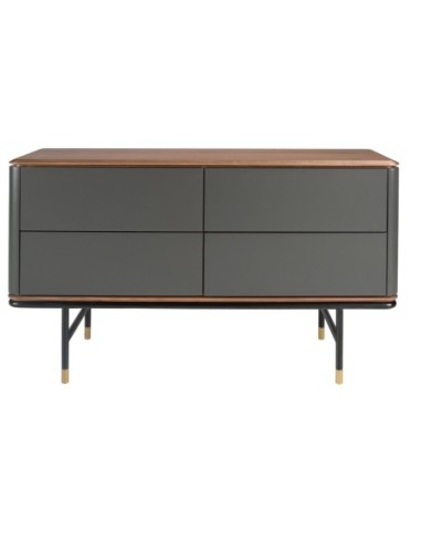 Cómoda madera gris oscuro, acero negro y tapa...