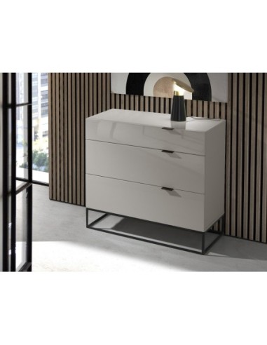 Cómoda madera gris y acero negro