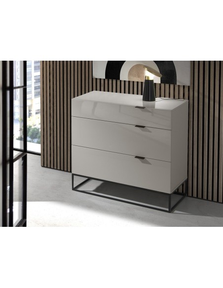 Cómoda madera gris y acero negro