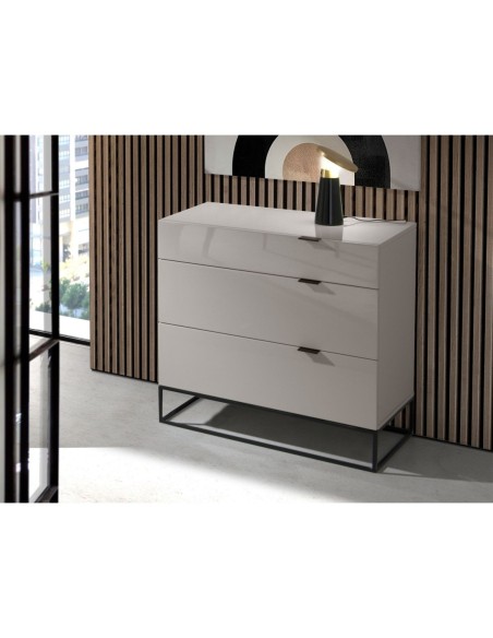 Cómoda madera gris y acero negro