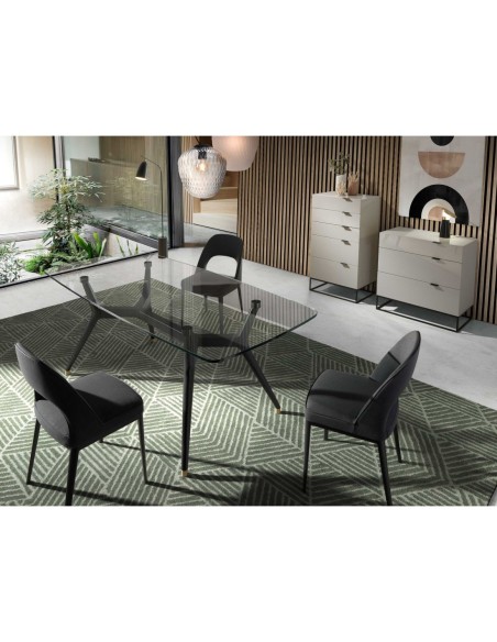 Cómoda madera gris y acero negro