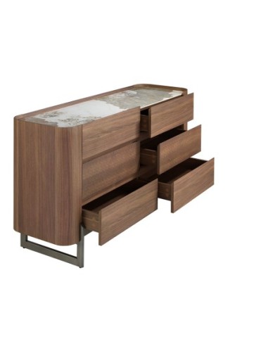 Cómoda nogal, acero visón metal y tapa de...