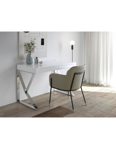 Escritorio madera blanco y acero cromado