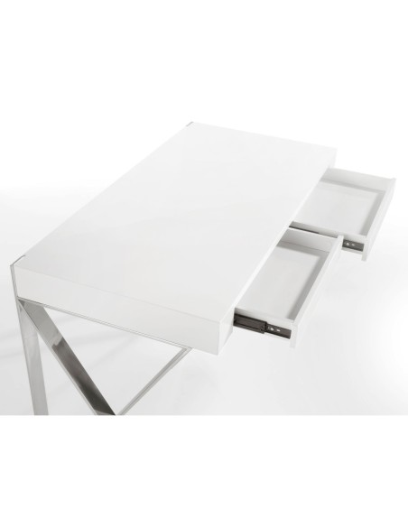 Escritorio madera blanco y acero cromado