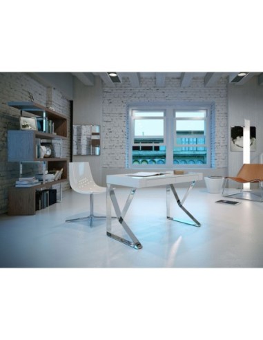 Escritorio madera blanco y acero cromado