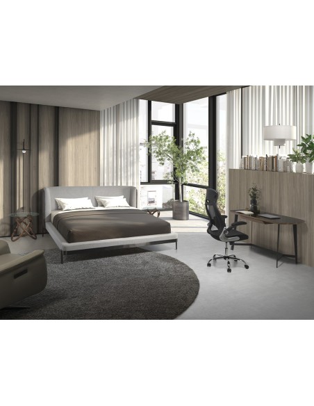 Escritorio nogal y acero negro con tapa de cristal negro