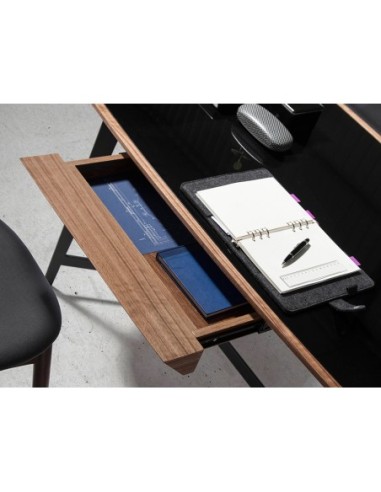 Escritorio nogal y acero negro con tapa de...