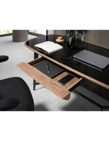 Escritorio nogal y acero negro con tapa de...