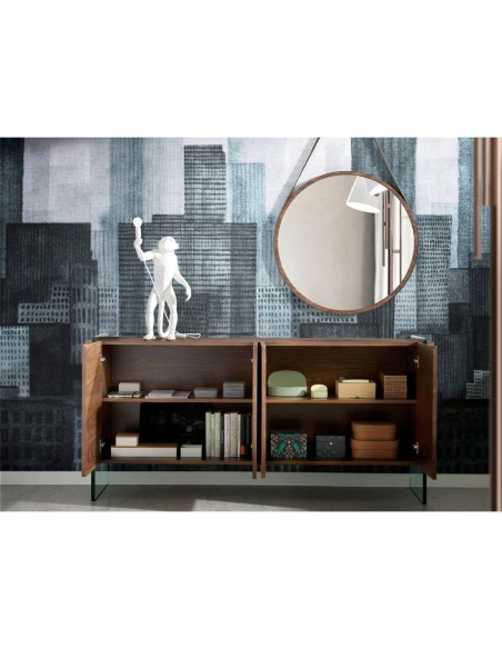 Espejo pared redondo nogal