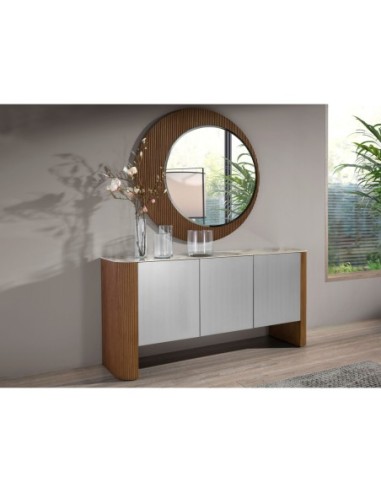 Espejo pared redondo nogal