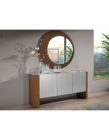 Espejo pared redondo nogal