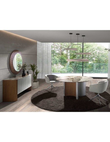 Espejo pared redondo nogal