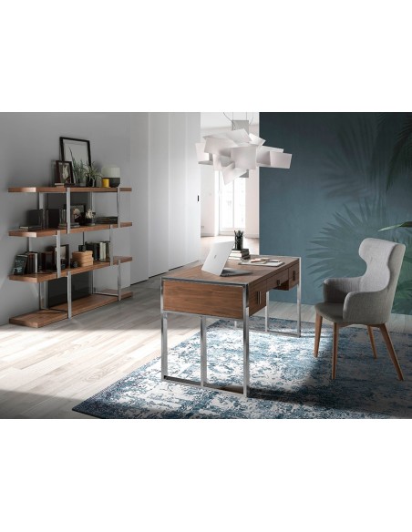 Estanteria nogal separadores cristal negro