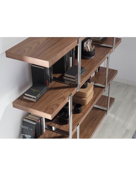 Estanteria nogal separadores cristal negro