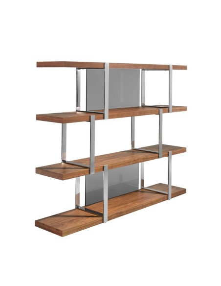 Estanteria nogal separadores cristal negro