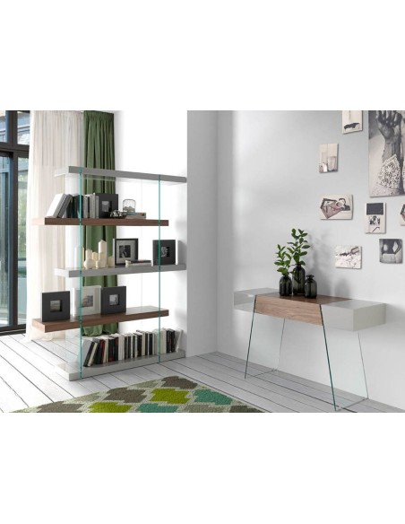 Estantería madera nogal y cristal