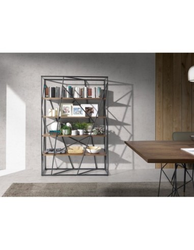 Estantería nogal y acero negro