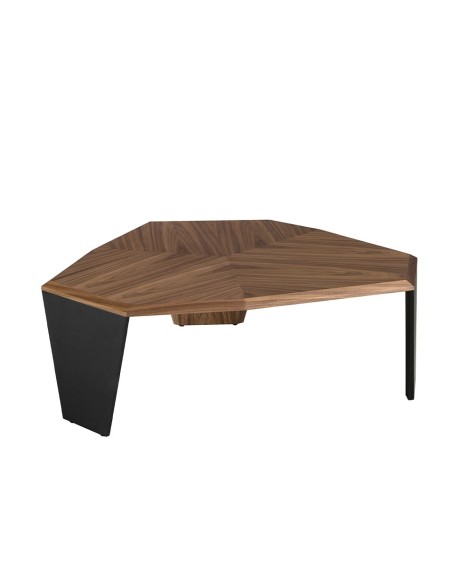 Mesa centro asimétrica nogal y pvc negro