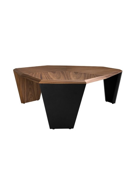 Mesa centro asimétrica nogal y pvc negro
