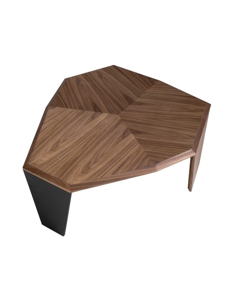 Mesa centro asimétrica nogal y pvc negro