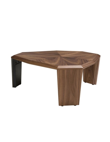 Mesa centro asimétrica nogal y pvc negro