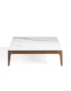 Mesa centro cuadrada mármol porcelánico y nogal 2