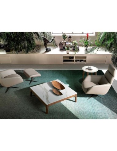 Mesa centro cuadrada mármol porcelánico y nogal