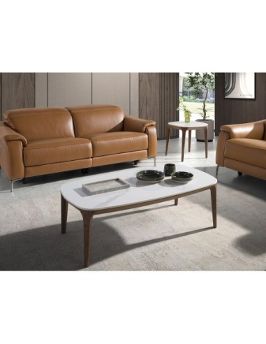 Mesa centro ovalada barril mármol porcelánico y...