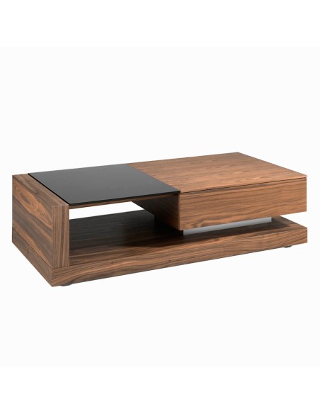 Mesa centro rectangular Cristal negro y nogal