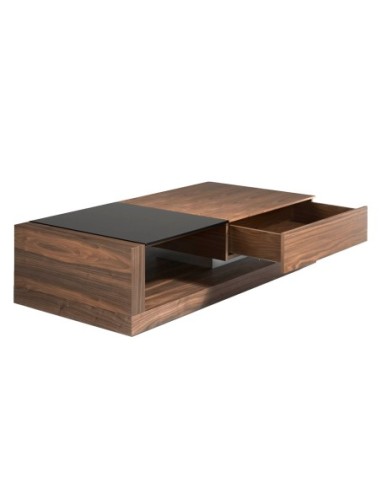 Mesa centro rectangular Cristal negro y nogal