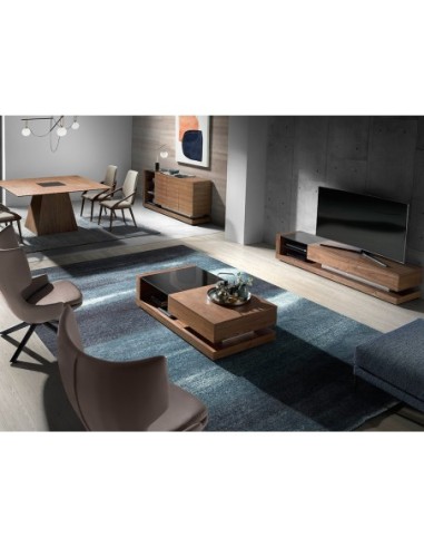 Mesa centro rectangular Cristal negro y nogal