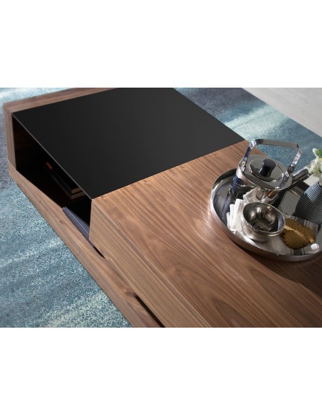 Mesa centro rectangular Cristal negro y nogal