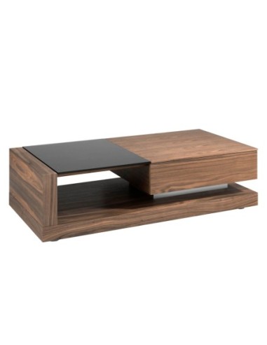 Mesa centro rectangular Cristal negro y nogal