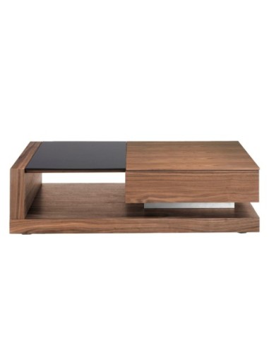 Mesa centro rectangular Cristal negro y nogal