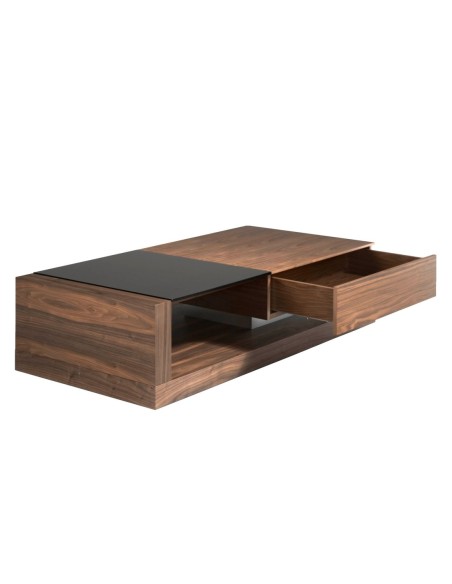 Mesa centro rectangular Cristal negro y nogal